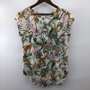 Rachel Zoe Multicolor Tropical Floral Linen Blouse
